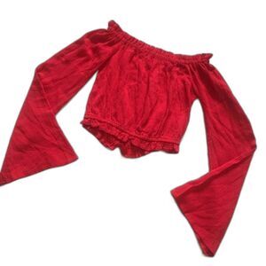 Ten Sixty Sherman Off The Shoulder Blouse Long Sleeve Pink Red Pretty Boho XS